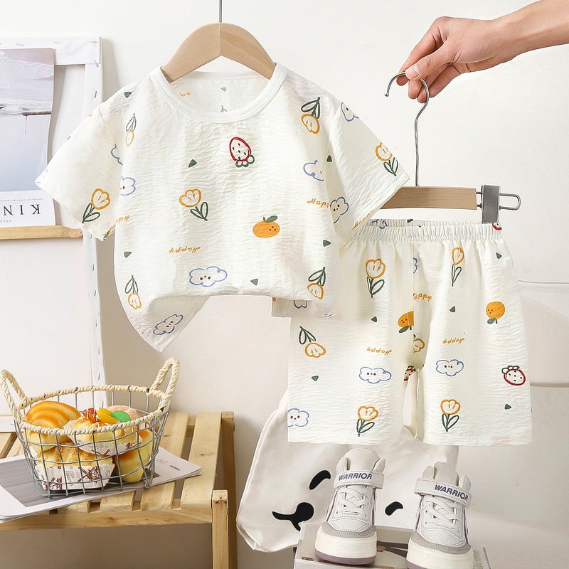 Summer new boys short sleeve shorts loose foreign style two-piece girls short sleeve suit manufacturers wholesale home clothes Yt- 06m color fruit short sleeve suit 