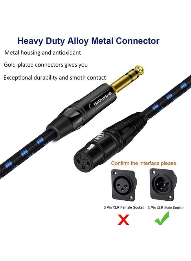 Professional XLR Female to TRS Male Audio Cable Black Blue 15ft Balanced Studio Cable - Image 3