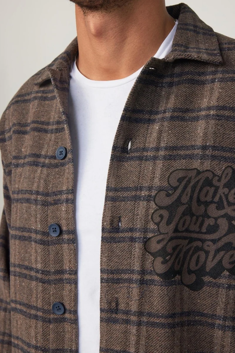 Tudors Relax Fit Winter Checkered Printed Flotilla Pocket Casual Lumberjack Brown-Grey Men's Shirt