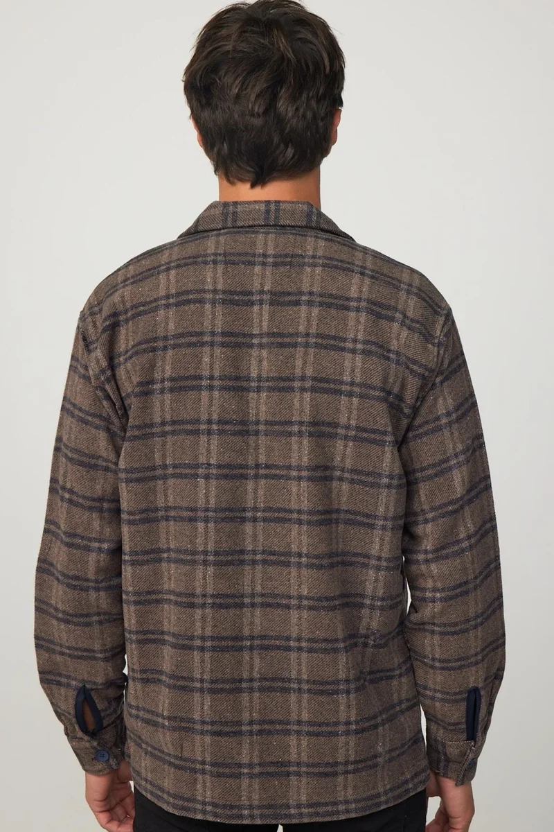 Tudors Relax Fit Winter Checkered Printed Flotilla Pocket Casual Lumberjack Brown-Grey Men's Shirt