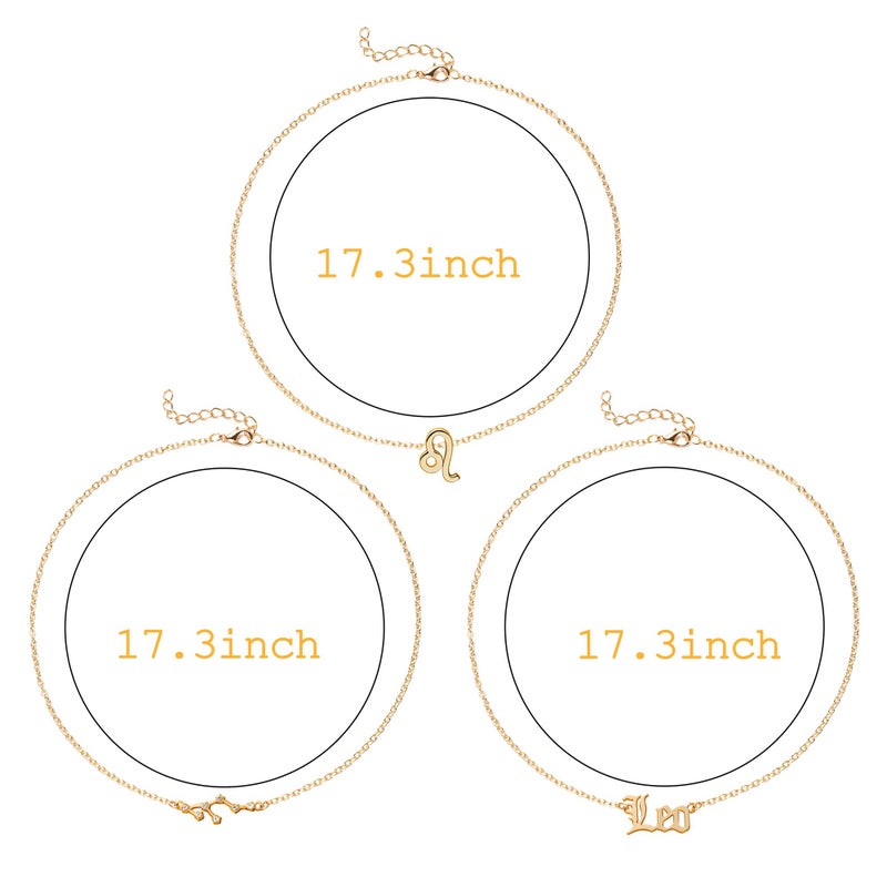 PANTIDE 3Pcs Leo Zodiac Layer Necklaces for Women Retro 14K Gold Plated 12 Constellation Pendant Letter Necklace Exquisite Letter Horoscope Old English Zodiac Sign Necklace Jewelry Birthday Gift - Image 2