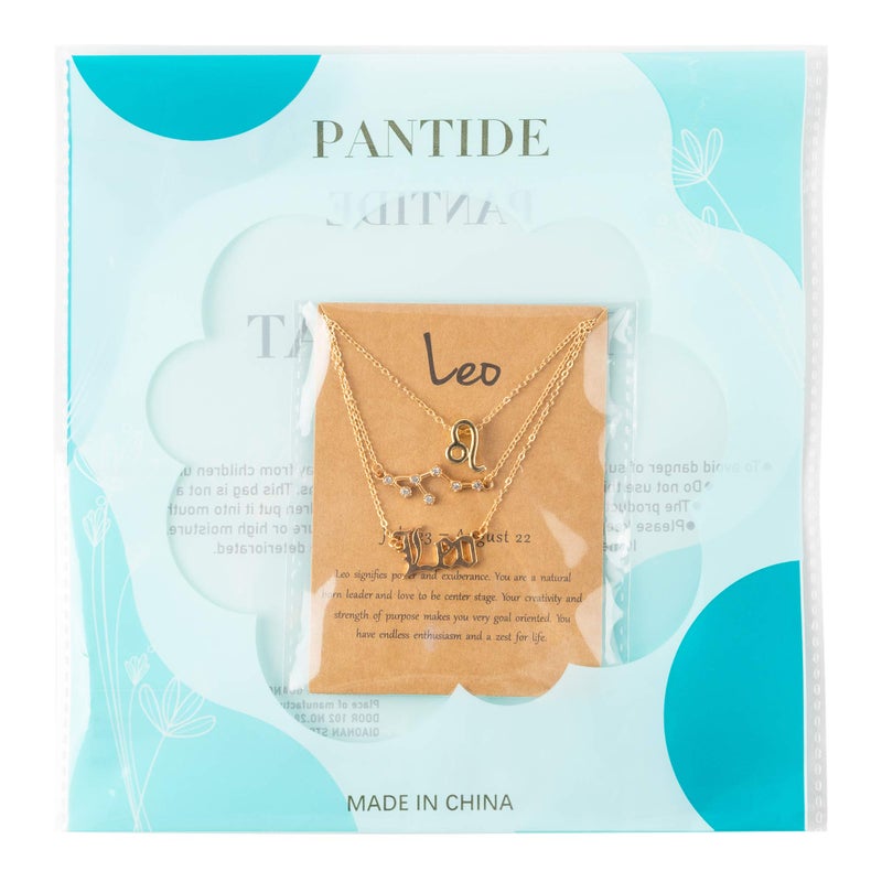 PANTIDE 3Pcs Leo Zodiac Layer Necklaces for Women Retro 14K Gold Plated 12 Constellation Pendant Letter Necklace Exquisite Letter Horoscope Old English Zodiac Sign Necklace Jewelry Birthday Gift - Image 5