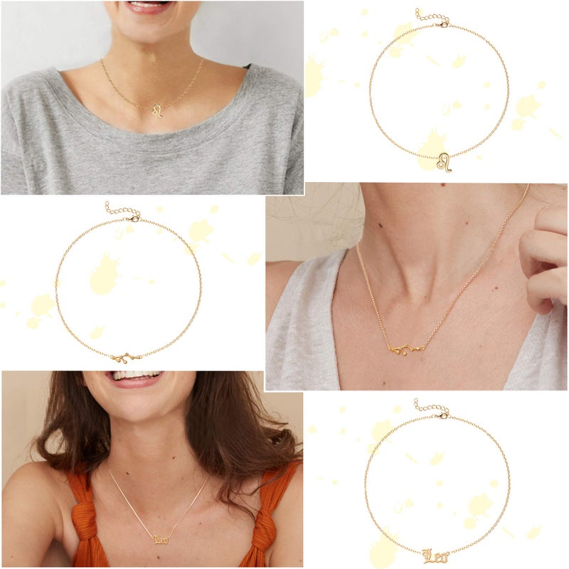 PANTIDE 3Pcs Leo Zodiac Layer Necklaces for Women Retro 14K Gold Plated 12 Constellation Pendant Letter Necklace Exquisite Letter Horoscope Old English Zodiac Sign Necklace Jewelry Birthday Gift - Image 3