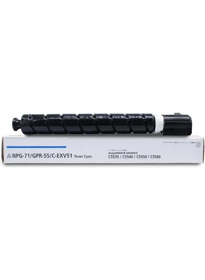 C-EXV 51 NPG-71 GPR-55 Cyan Toner Cartridge Compatible with Canon imageRUNNER ADVANCE C5535 C5535i C5540 C5540i C5550 C5550i - Image 1