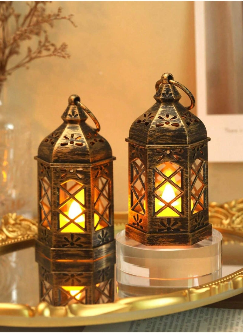 ماركة غير محددة 3 قطع مصباح فانوس زينة صغير ريترو صغير محمول باليد مع بطارية، مصباح فانوس رياح ديكور منزلي داخلي، ديكور طاولة، ديكور غرفة النوم، ديكور غرفة نوم وديكور غرفة معلق على الحائط، مناسب لزينة حفلات الزفاف، ديكور إضاءة الأعياد  - Image 2