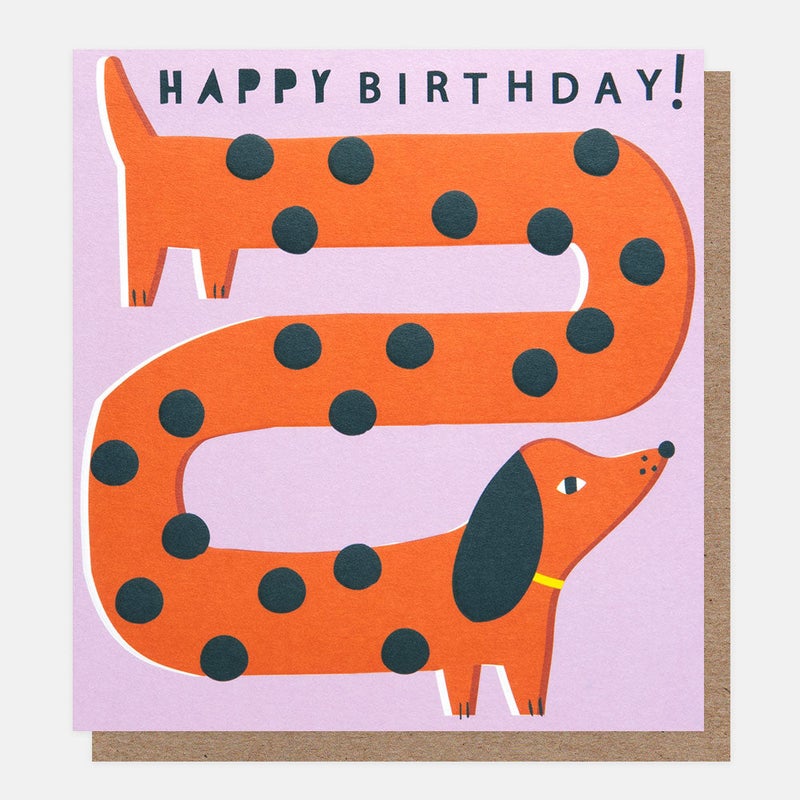 Caroline Gardner Offset Spotty Sausage Dog Happy Birthday Greeting Card