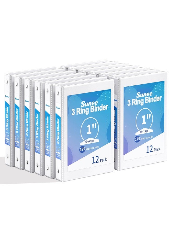 SUNEE 3 Ring Binders 1 Inch 12 Pack, Clear View Binders Bulk Three Ring PVC-Free (Fit 8.5x11 Inches) for School or Office Supplies, White - Image 1