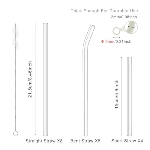 Kiemeu 20 Pack Clear Glass Straws Shatter Resistant, Φ8 mm Thin Glass Straws, Family Pack - Image 4