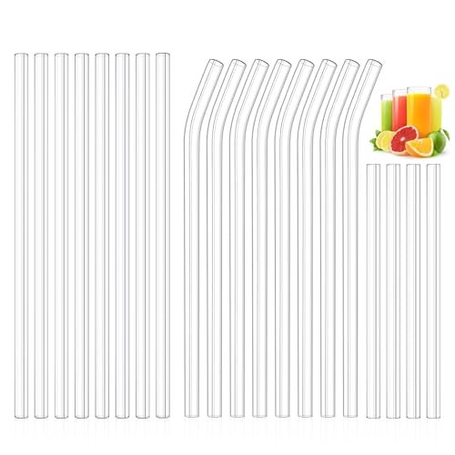 Kiemeu 20 Pack Clear Glass Straws Shatter Resistant, Φ8 mm Thin Glass Straws, Family Pack - Image 1