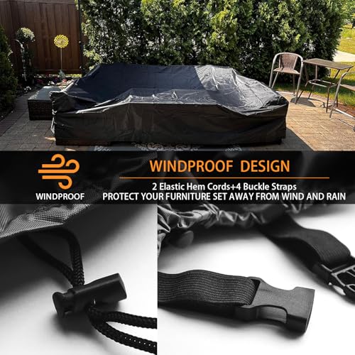 CKCLUU Patio Furniture Set Cover Outdoor Sectional Sofa Set Covers Outdoor Table and Chair Set Covers Water Resistant Large 315cm L x 160 cm W x 74 cm H - Image 2