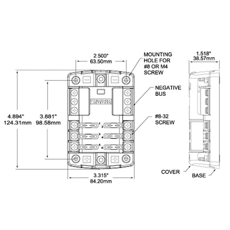 Blue Sea Systems 5025 ST Blade Fuse Block 6 Way Circuits with Negative Bus and Cover, 100 Amps - Image 5