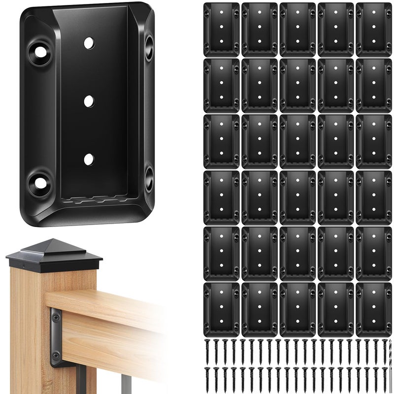 toscoco 30 Pcs Deck Railing Bracket Connectors for 2"×4“ (Actually 1.5”x3.5“) Wood Post to Handrail Connection, Railing Connectors with 210 Pcs Galvanized Black Screws for Wooden Stair Fence Railings - Image 1