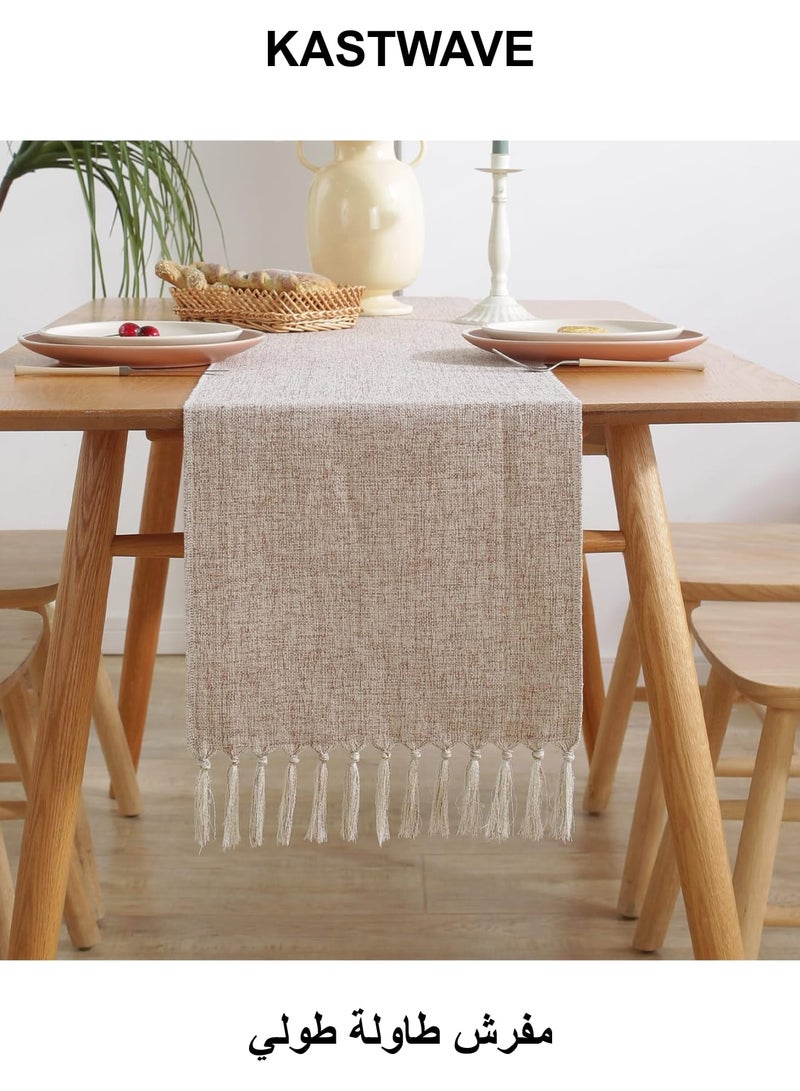 KASTWAVE Table Runner Boho Style, Rustic Handmade Rustic Table Runner, 72 Inches Long Coffee Table Runner for Dining Party Holiday, Decorative for Home Dining Tea Kitchen (13*72 Inch) - Image 1