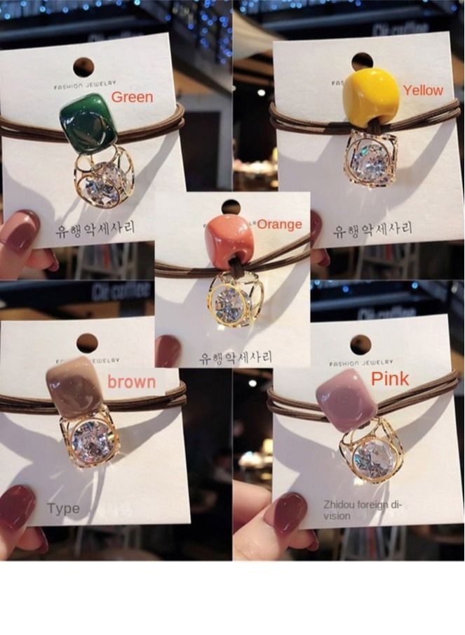5-piece 6cm hollow Crystal Hair rope elastic band set girls' head rope - Image 2
