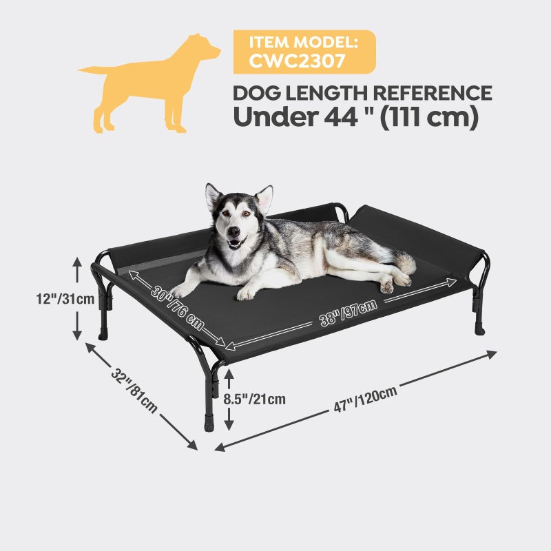 Veehoo Cooling Elevated Dog Bed, Raised Pet Cot with Guardrail & Slope Headrest, Durable & Breathable Teslin Mesh, Non-Slip Feet, Washable Dog Sofa Bed for Indoor & Outdoor, Large 47" x 32", Black - Image 3