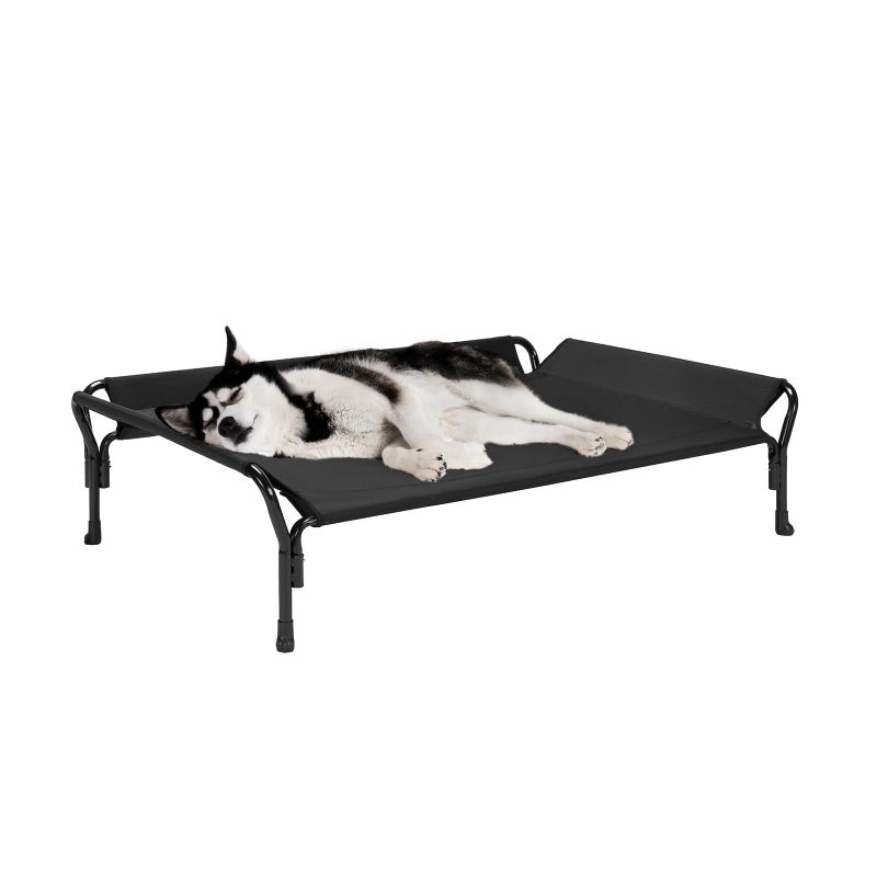 Veehoo Cooling Elevated Dog Bed, Raised Pet Cot with Guardrail & Slope Headrest, Durable & Breathable Teslin Mesh, Non-Slip Feet, Washable Dog Sofa Bed for Indoor & Outdoor, Large 47" x 32", Black - Image 1