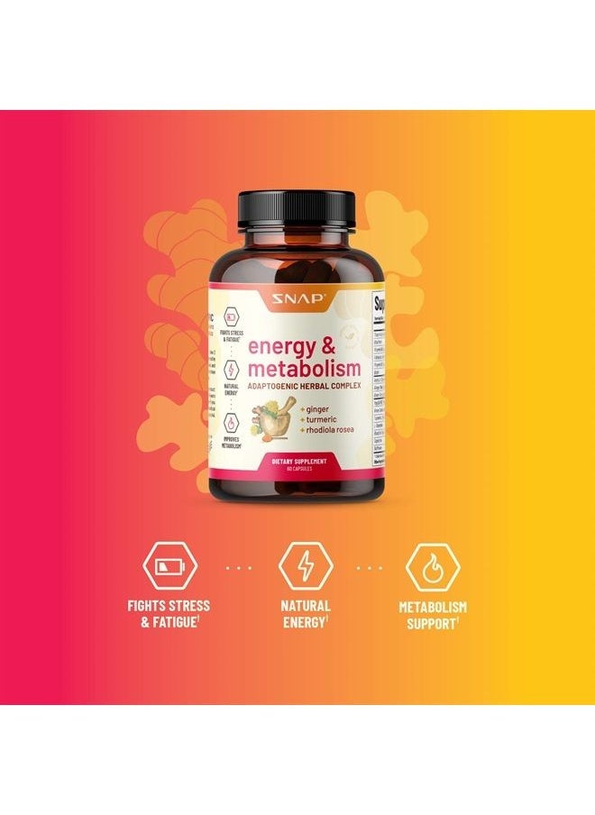 SNAP SUPPLEMENTS - Metabolism and Natural Energy Supplements for Fatigue, Stress Relief, Energy Booster & Better Mood, Energy Pills for Women & Men, Ginger, Turmeric, Rhodiola Rosea + More Herbs & Vitamins (60 Capsules) - Image 1