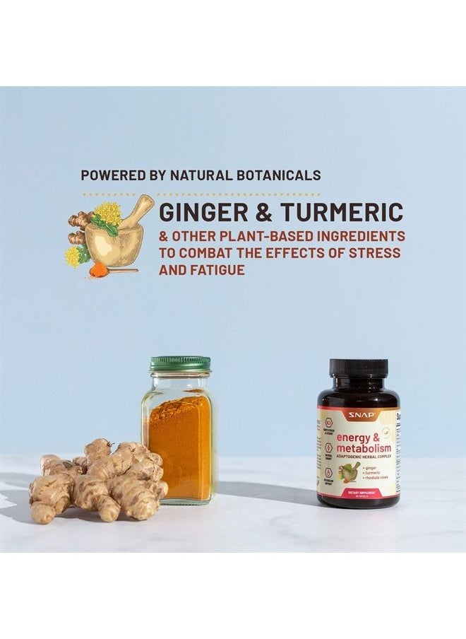 SNAP SUPPLEMENTS - Metabolism and Natural Energy Supplements for Fatigue, Stress Relief, Energy Booster & Better Mood, Energy Pills for Women & Men, Ginger, Turmeric, Rhodiola Rosea + More Herbs & Vitamins (60 Capsules) - Image 1