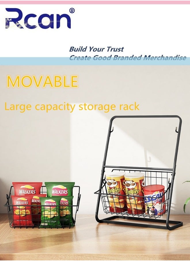 Rcan - 2 Tier Fruit Basket, Fruit Holder for Kitchen Countertop, Kitchen Counter Metal Fruit Stand Holder with 2 Detachable Hanging Storage Basket, Fruit Vegetable Bowl, Fruits Vegetable Bread Snacks Storage Organizer - Image 1