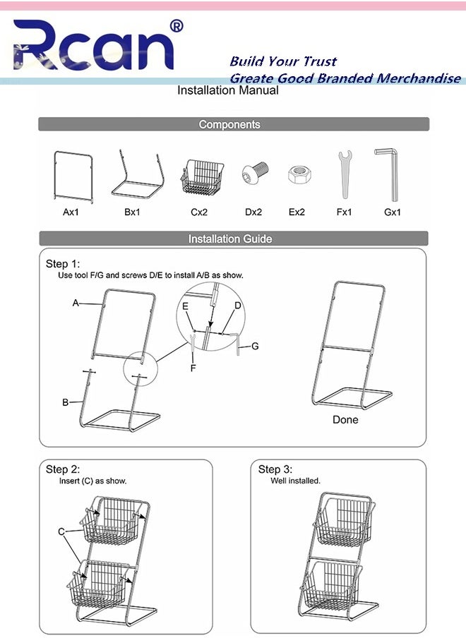Rcan - 2 Tier Fruit Basket, Fruit Holder for Kitchen Countertop, Kitchen Counter Metal Fruit Stand Holder with 2 Detachable Hanging Storage Basket, Fruit Vegetable Bowl, Fruits Vegetable Bread Snacks Storage Organizer - Image 1