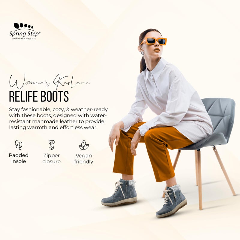 Spring Step Relife Karlene Waterproof Ankle Boots for Women | Shoes for Women with Sweater Top, Decorative Zipper and Cozy Sherpa Lining Grey EU 40 / US 9 - Image 2