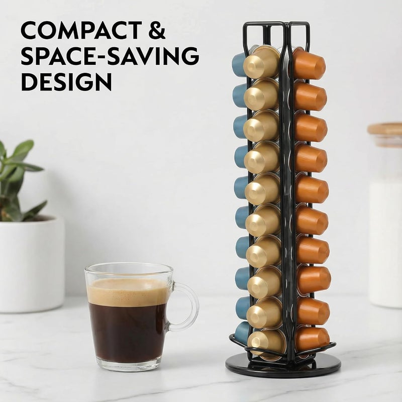 ZECENN Coffee Capsule Storage Holder for Nespresso, Metal Capsule Spinning Carousel Rack 360 Degree Rotatable Coffee Capsules Holder Rack for Nespresso, Holds 40 Coffee Pods, Ideal-for Home & Office (Black) - Image 5