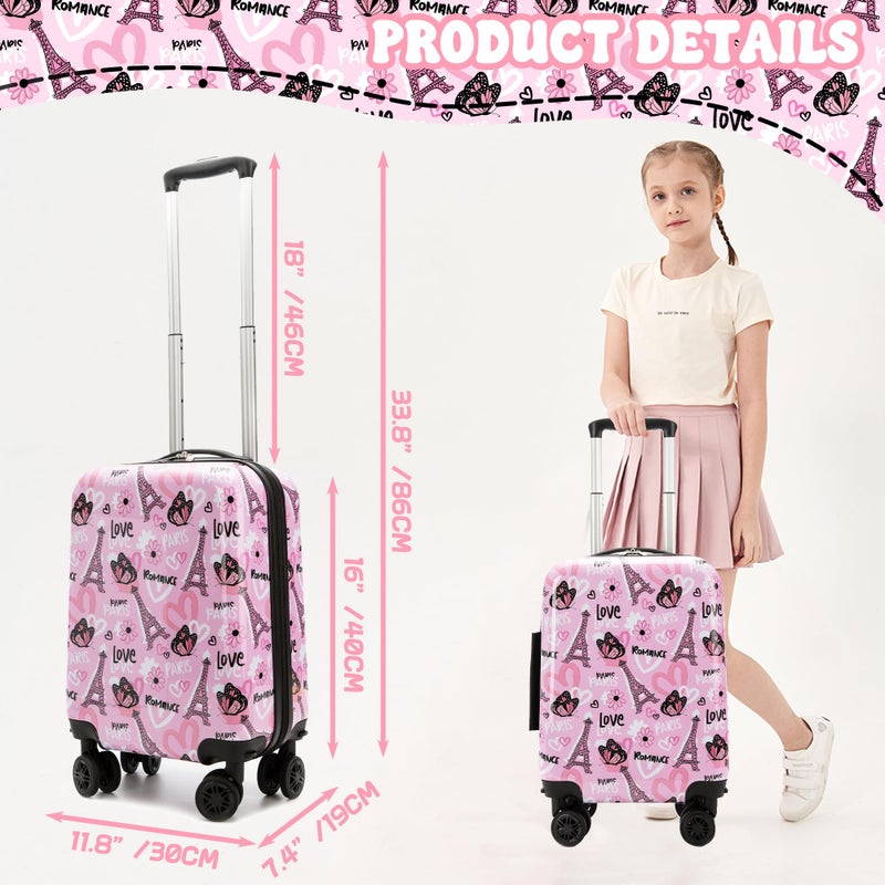 Esteemly Kid's Luggage Set 16" Hardside Luggage with Spinner Wheels 2 Piece Suitcase Set Girls Carry on Toddler Travel Rolling Suitcase with Neck Pillow Airline Approved - Image 2