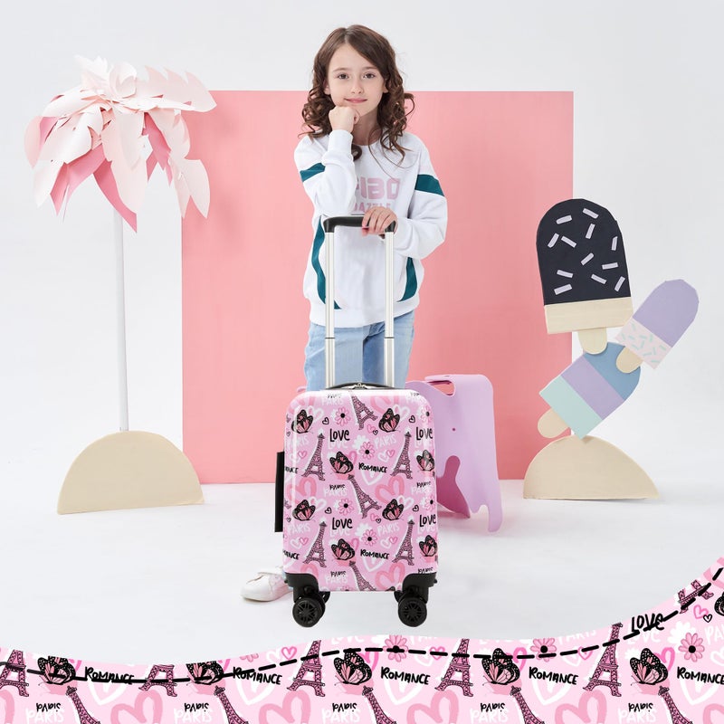 Esteemly Kid's Luggage Set 16" Hardside Luggage with Spinner Wheels 2 Piece Suitcase Set Girls Carry on Toddler Travel Rolling Suitcase with Neck Pillow Airline Approved - Image 5