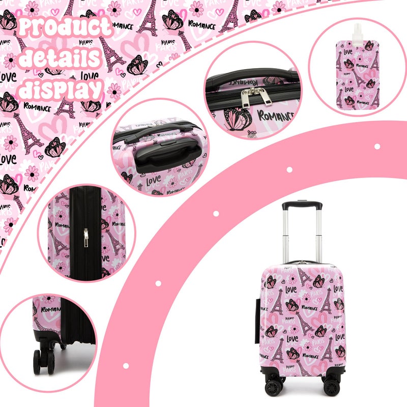 Esteemly Kid's Luggage Set 16" Hardside Luggage with Spinner Wheels 2 Piece Suitcase Set Girls Carry on Toddler Travel Rolling Suitcase with Neck Pillow Airline Approved - Image 3