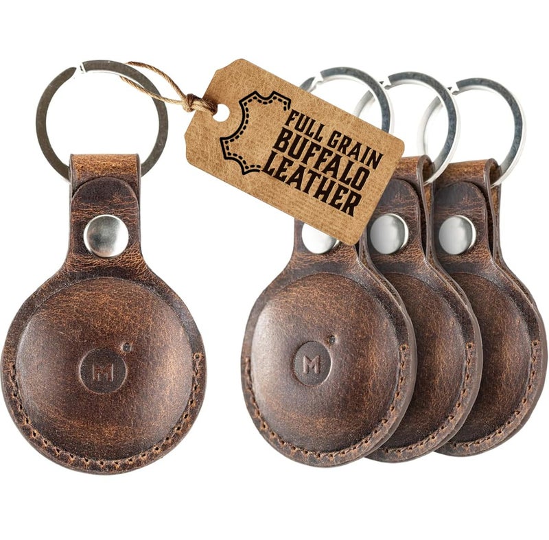 moonster Air Tags-4 Pack for Apple – Genuine AirTag Holder Leather Key Ring – Full-Grain Buffalo Leather AirTag Case w/Reinforced Stitching & Anchored Snap Closure – AirTag Keyring Leather Case - Image 1