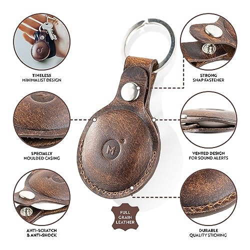 moonster Air Tags-4 Pack for Apple – Genuine AirTag Holder Leather Key Ring – Full-Grain Buffalo Leather AirTag Case w/Reinforced Stitching & Anchored Snap Closure – AirTag Keyring Leather Case - Image 2