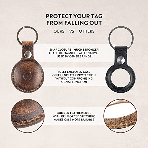 moonster Air Tags-4 Pack for Apple – Genuine AirTag Holder Leather Key Ring – Full-Grain Buffalo Leather AirTag Case w/Reinforced Stitching & Anchored Snap Closure – AirTag Keyring Leather Case - Image 4
