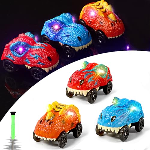 Save Unicorn Tracks Cars Replacement only Dino Track Cars for Tracks Glow in The Dark Car Tracks Accessories with 3 Flashing LED Lights Compatible with Most Car Tracks for Kids Boys and Girl3pack - Image 1