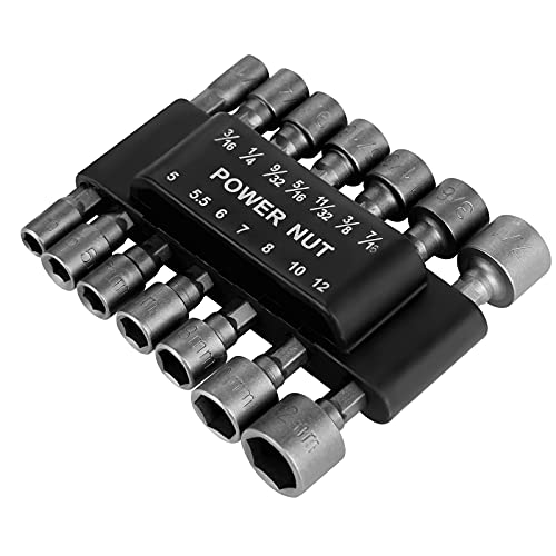 HPHOPE Power Nut Driver Drill Bit Set 14 Pcs 14 Inch Hex Shank Chrome Vanadium Steel Widely Used in DIY Woodworking Auto Parts Professional Machine Repair