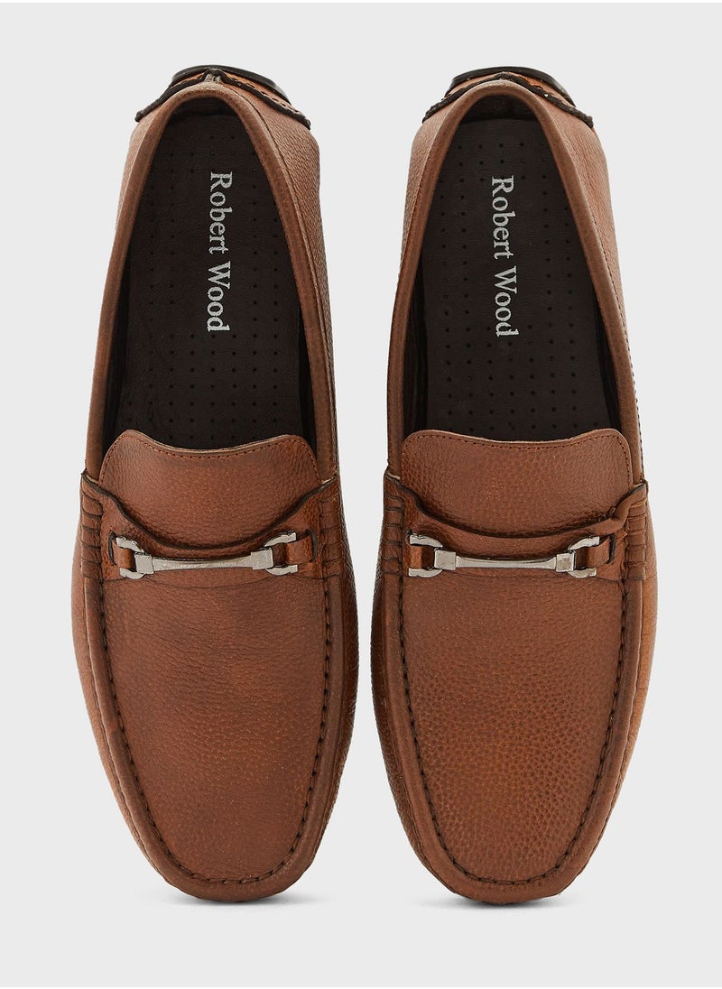 Robert Wood - Genuine Leather Buckle Detail Loafers - Image 1