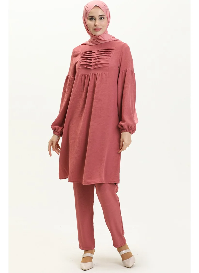 سيفا ميرفي Aerobin Fabric Ribbed Tunic Trousers Double Suit 0001-03 Dusty Rose