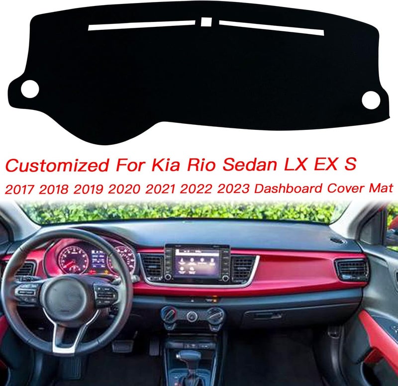 KEEGTBOX غطاء لوحة القيادة الداخلية وسادة الحماية المتوافق مع كيا ريو سيدان LX EX S 2017 2018 2019 2020 2021 2022 2023 واقي من الشمس الوهج الأشعة فوق البنفسجية (إطار أسود)، KIA RIO MAT001 - Image 3