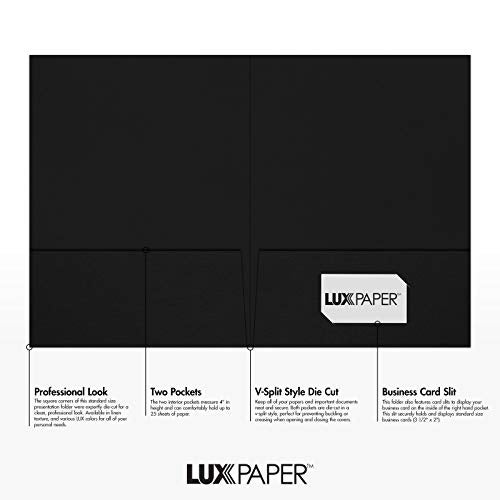 LUXPaper 9" x 12" Presentation Folders | Two Pocket | Black Linen | 100lb. Cover | 50 Qty - Image 2
