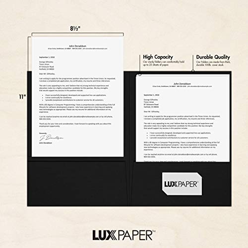 LUXPaper 9" x 12" Presentation Folders | Two Pocket | Black Linen | 100lb. Cover | 50 Qty - Image 4