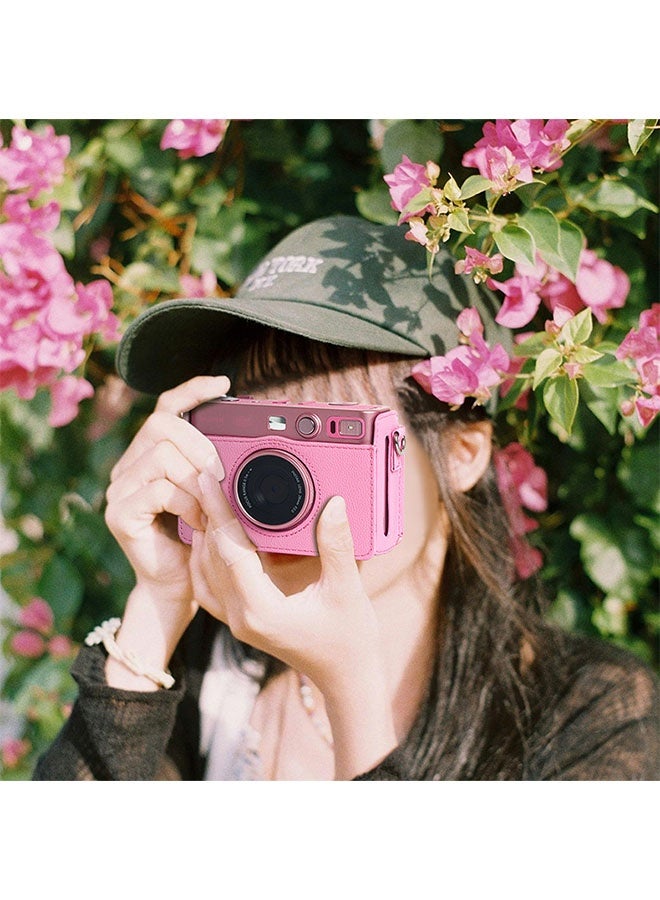 Case for Fuji Mini EVO,Camera Case Compatible for Fuji Mini EVO Camera with Adjustable Shoulder Strap in Pink Lychee Texture Horizontal Style - Image 3