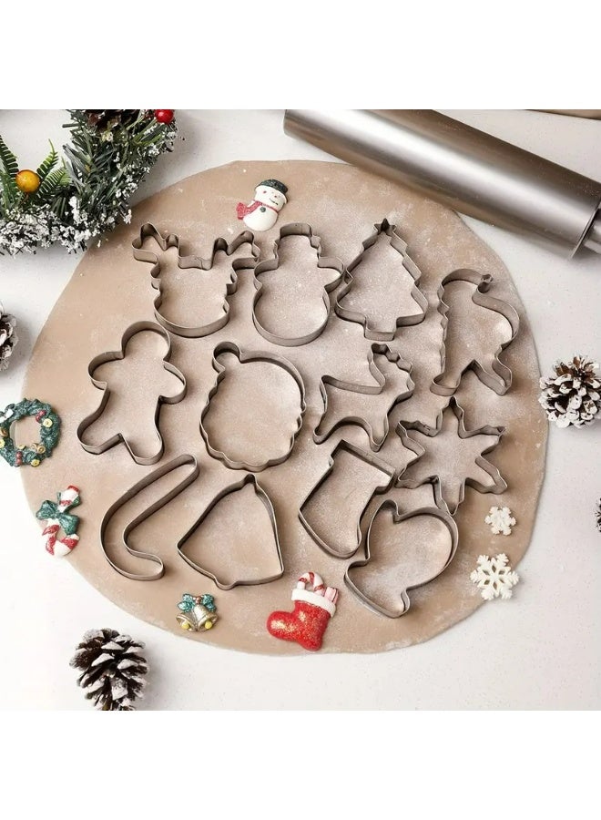 Kandid 12Pcs Christmas Cookie Cutter Set, Stainless Steel Holiday Baking Moulds, Kitchen Tools for Gingerbread - Image 1