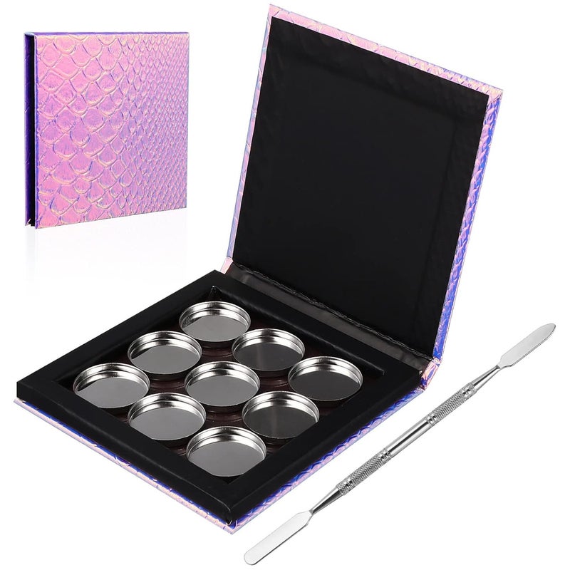 Beaupretty Empty Magnetic Palette Makeup Eyeshadow Palette with Round Metal Pans and Depotting Spatula Set for Eyeshadow Lipstick As Shown