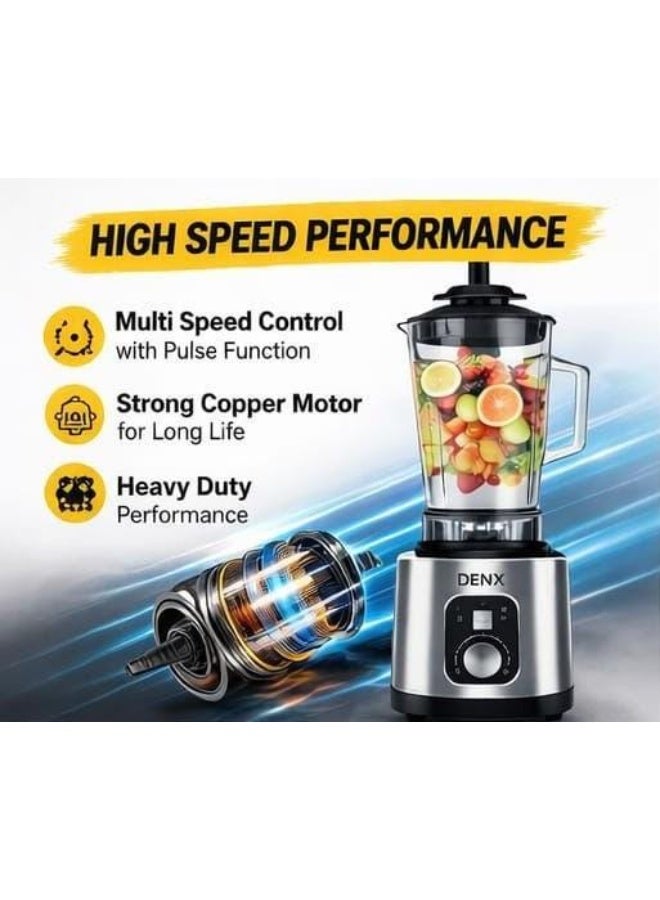 DENX 2000W 3-in-1 Heavy Duty Blender with 3L Jar + Grinder + Meat Mincer, High Speed Multi Function Kitchen Mixer, Smoothie Maker,Juicer, Food Processor for Home & Commercial Use - Image 3