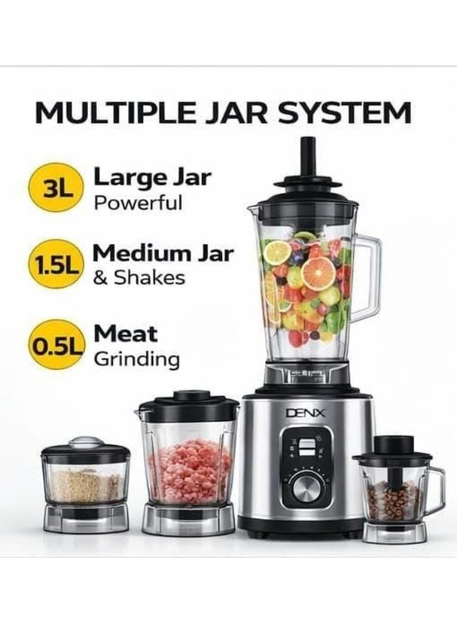 DENX 2000W 3-in-1 Heavy Duty Blender with 3L Jar + Grinder + Meat Mincer, High Speed Multi Function Kitchen Mixer, Smoothie Maker,Juicer, Food Processor for Home & Commercial Use - Image 2