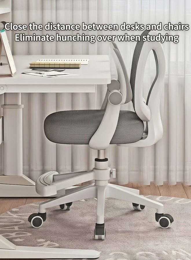 Ergonomic Kids Desk Chair, Height Adjustable Swivel Mesh Task Chair for Children, Study Computer Student Office Chair with Breathable Backrest, Suitable for Home School Classroom Use, Grey - Image 3