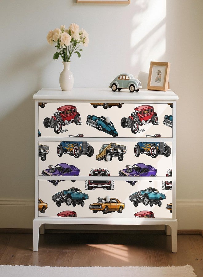 Decotalk Cartoon Car Wallpaper Peel and Stick - Colorful Cars Wallpaper for Kids Room Nursery Vintage Classic Car Wall Paper Vinyl Self Adhesive, 17.5"x120" Cars Vehicle Pattern Vinyl for Playroom - Image 4