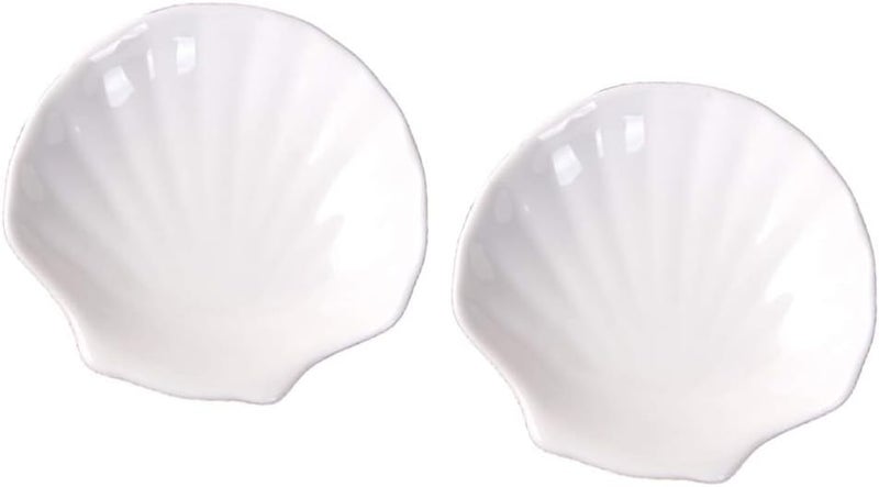 Cabilock 2pcs White Porcelain Shell Dish Multipurpose Ceramic Appetizer Plates Dinner Dessert Salad Plates Elegant Serving Dish 6 Inch - Image 1