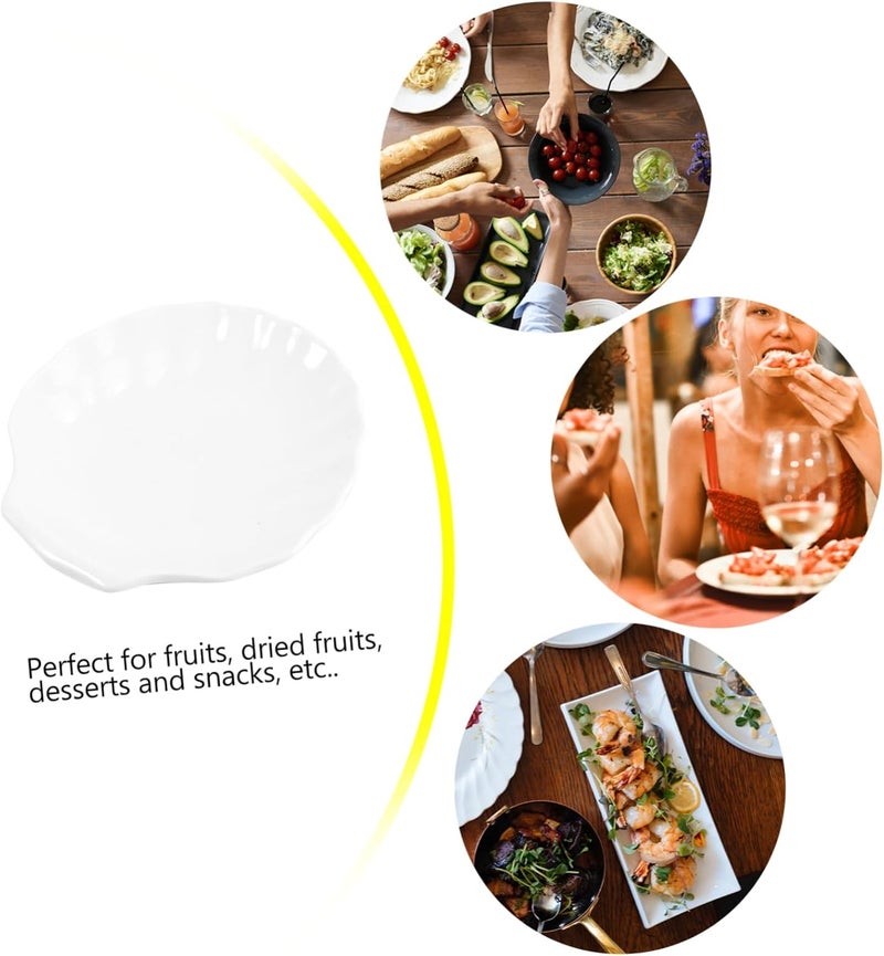 Cabilock 2pcs White Porcelain Shell Dish Multipurpose Ceramic Appetizer Plates Dinner Dessert Salad Plates Elegant Serving Dish 6 Inch - Image 3