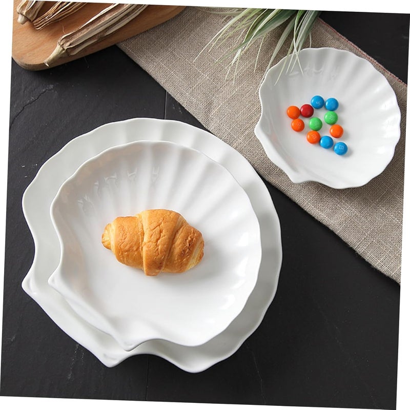 Cabilock 2pcs White Porcelain Shell Dish Multipurpose Ceramic Appetizer Plates Dinner Dessert Salad Plates Elegant Serving Dish 6 Inch - Image 5