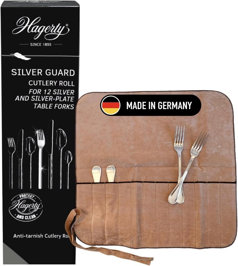 Silver Guard Cutlery Roll I Practical cutlery pouch for silver & silver-plated metal 43.5x43cm I Cutlery storage with tarnish protection I Cutlery holder for table forks with 12 compartments